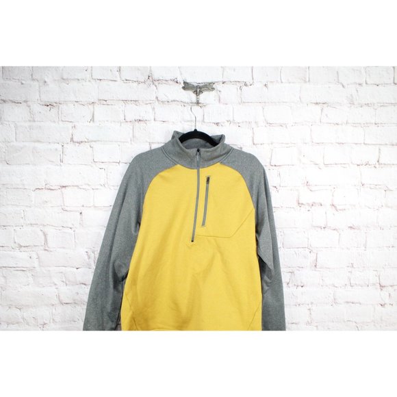 LL Bean Colorblock Gray Yellow Fleece Quarter Zip Pullover Sweater Size M - Picture 3 of 10